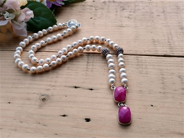 Colier perle & rubin