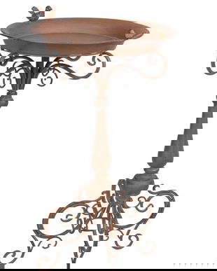 Suport pentru ghiveci din fier forjat maro cu pasarele