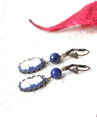 Cercei cu camee si lapis lazuli