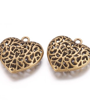 Pandantiv inima, bronz antichizat, 35x34.5x11mm