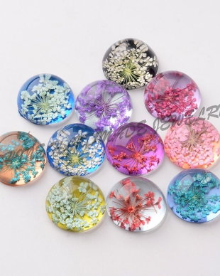 Cabochon din sticla cu flori handmade, 20mm
