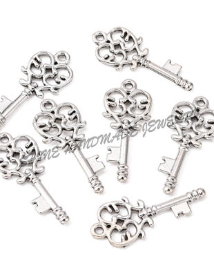 Pandantiv cheie, argintiu antichizat, 33x14x2mm