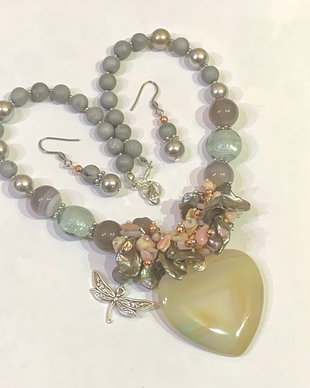 SET~MAGICAL WINTER~agate,perle,hematit,opal roz,zamac argintat,inox