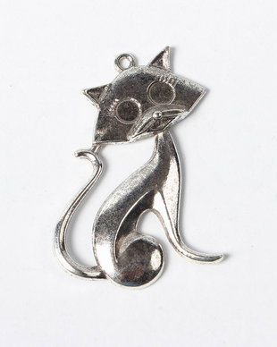 Pandantiv pisica, argintiu antichizat, 46x30x5mm