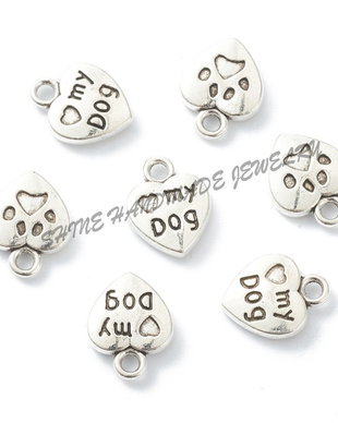 Charm inimioara, love my dog, 13x10x3mm