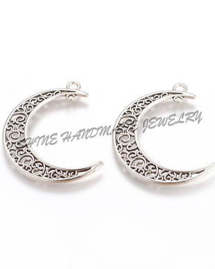 Pandantiv luna, argintiu antichizat, 37x8x2mm