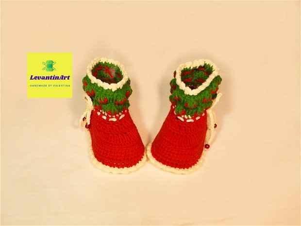 Capsunica - Botosei cizmulite bebe fetita 6 luni/ 11 cm. Incaltaminte handmade pentru bebelusi