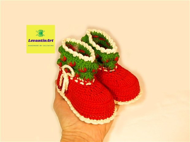 Capsunica - Botosei cizmulite bebe fetita 6 luni/ 11 cm. Incaltaminte handmade pentru bebelusi