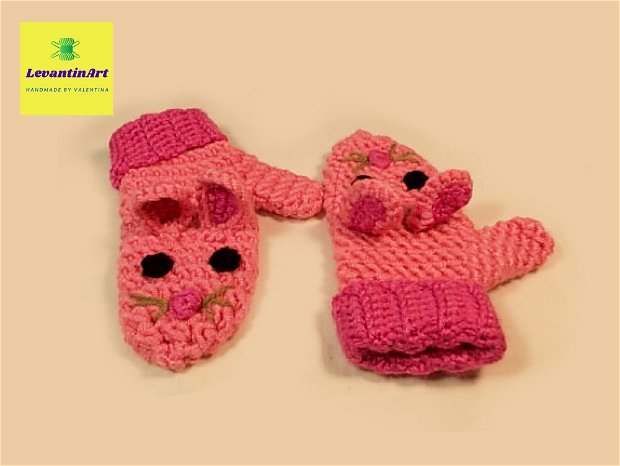 Iepuras - Manusi cu urechi pentru copii 3-4 ani. Manusi cu un deget handmade