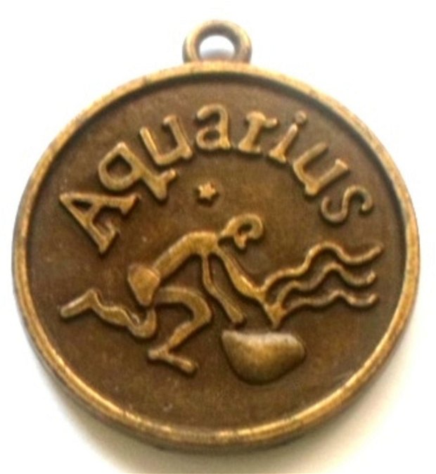 Baza pandantiv metalic banut zodiac Varsator bronz