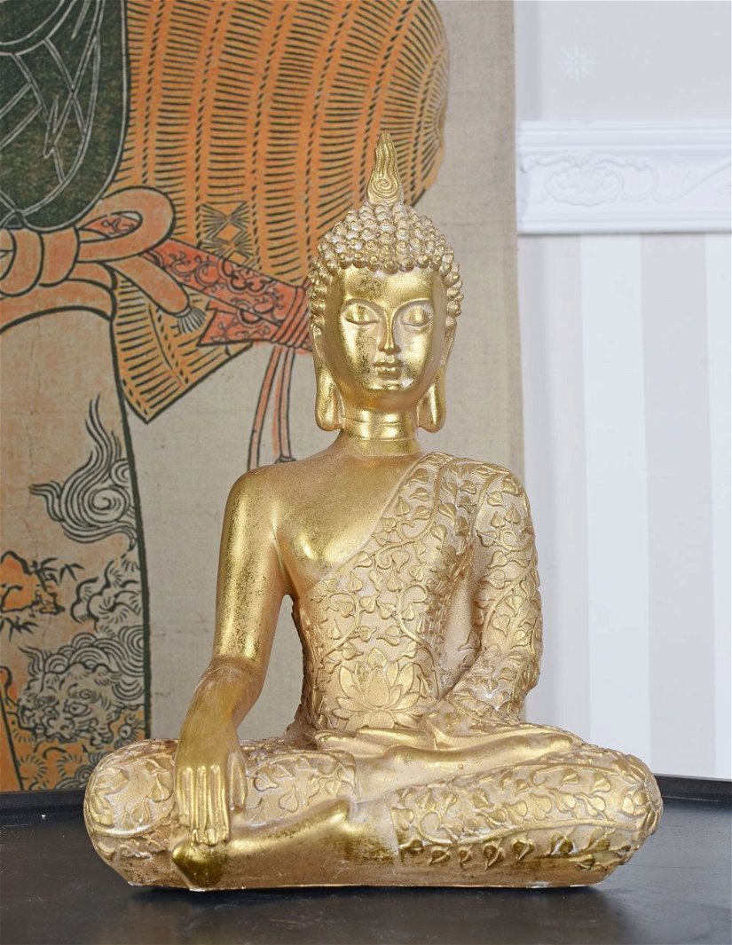 Statueta aurie cu Buddha din rasini