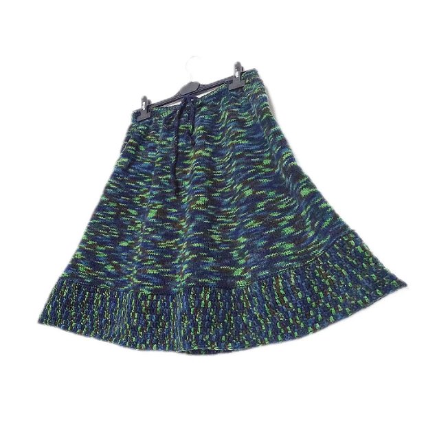 Fusta tricotata combinatie lana cu bordura crosetata verde bleumarin