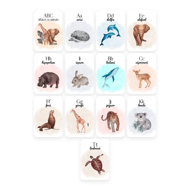Cartonașe educative tip Montessori alfabet cu animale, Kandor Special Gifts