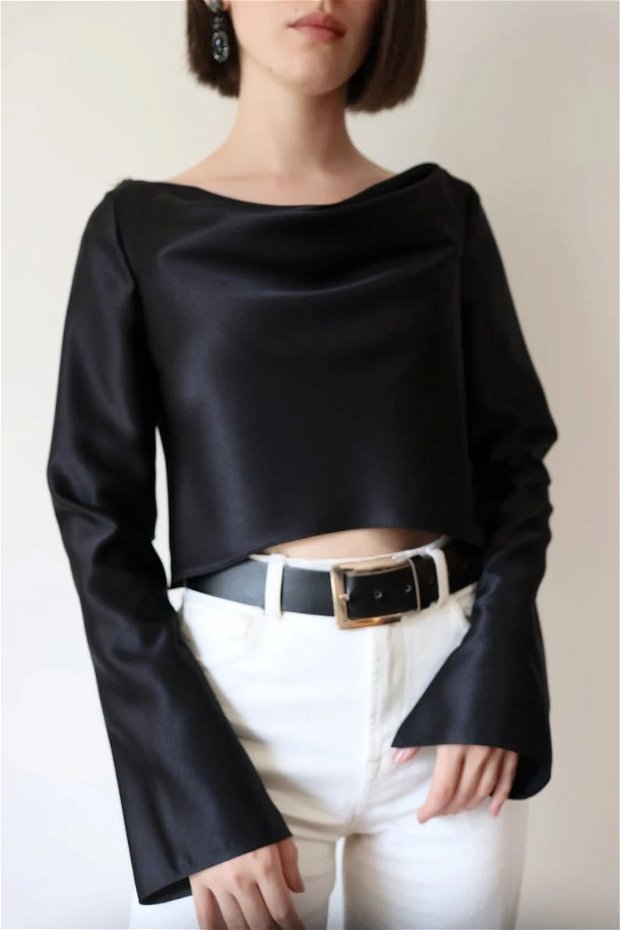 Bluza elegantă neagră din combinație de mătase de înaltă calitate mărimea XS