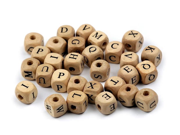 Margele alfabet din lemn 10mm, 40 buc/set- 200015