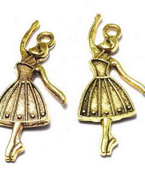Pandantiv metalic, auriu antichizat, balerina, 32x13 mm
