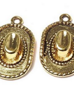 Pandantiv metalic, auriu antichizat, palarie, 21.5x13 mm
