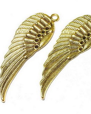 Pandantiv metalic, auriu antichizat, aripi, 53x16 mm