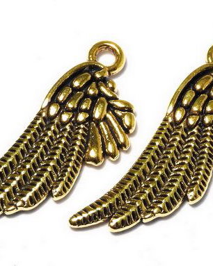 Pandantiv metalic, auriu antichizat, aripi, 29x11 mm