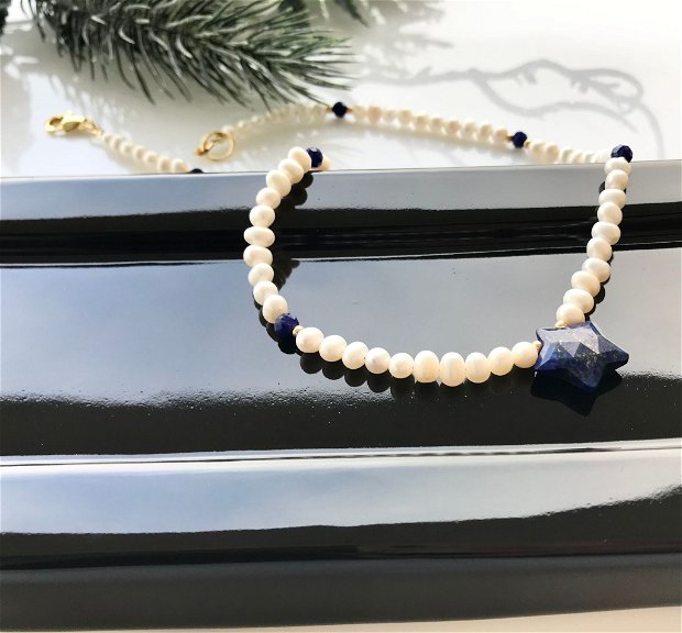 Colier cu perle de cultura AA, lapis lazuli și Miyuki