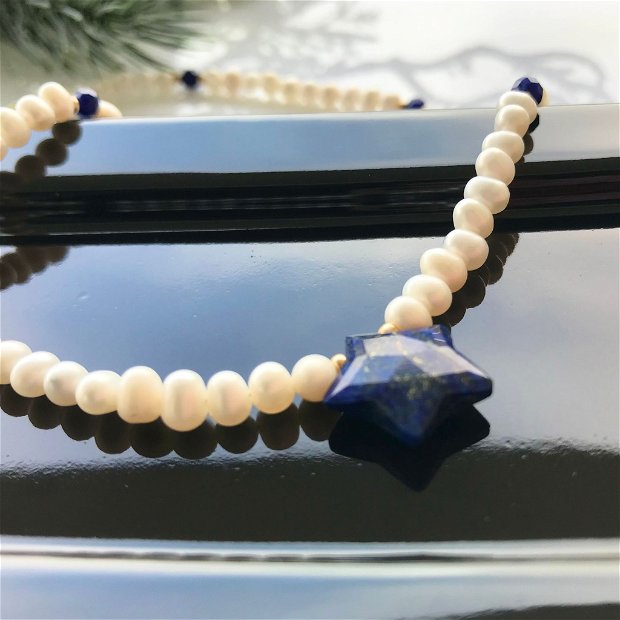 Colier cu perle de cultura AA, lapis lazuli și Miyuki