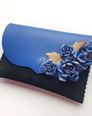 poseta plic din piele - blue roses dream