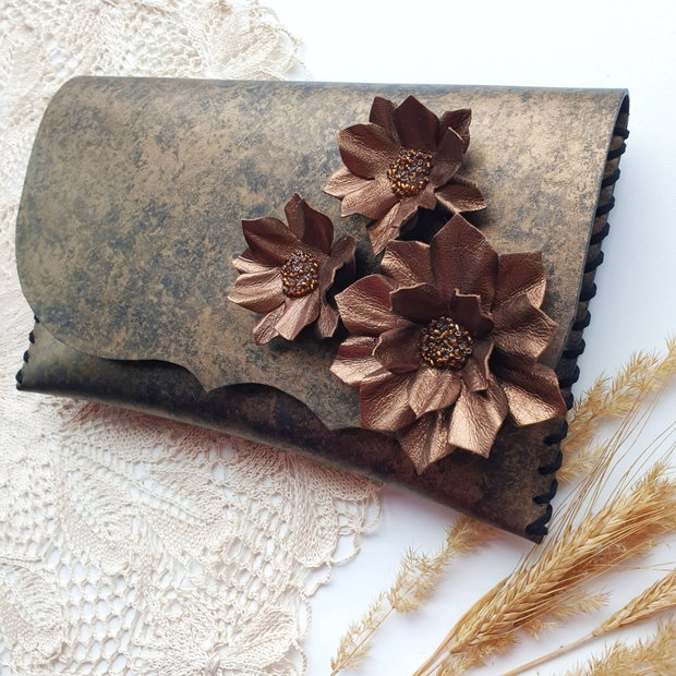 poseta plic din piele - Vintage Flowers