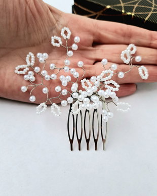Pieptăn păr cu perle și mărgeluțe Toho , Accesorii de nuntă pentru mirese