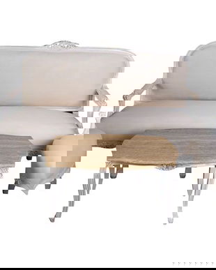 Set baroc din lemn alb cu tapiterie alba