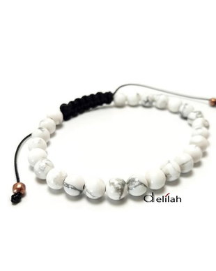 Bratara shamballa unisex cu snur si howlit alb