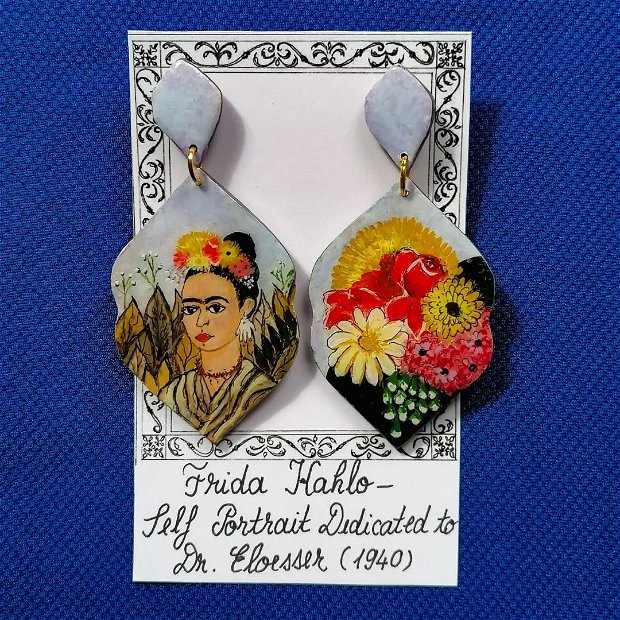 Cercei pictati manual dupa Frida Kahlo