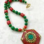 Colier Nepalez coral rosu & malachit