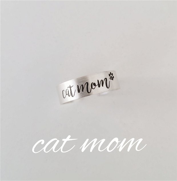Inel reglabil din argint 92.5 cu mesaj CAT MOM