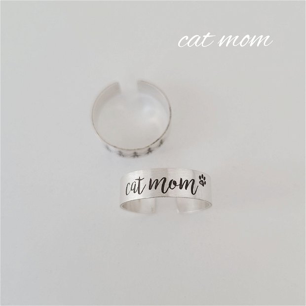 Inel reglabil din argint 92.5 cu mesaj CAT MOM
