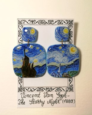 Cercei pictati manual dupa Vincent Van Gogh