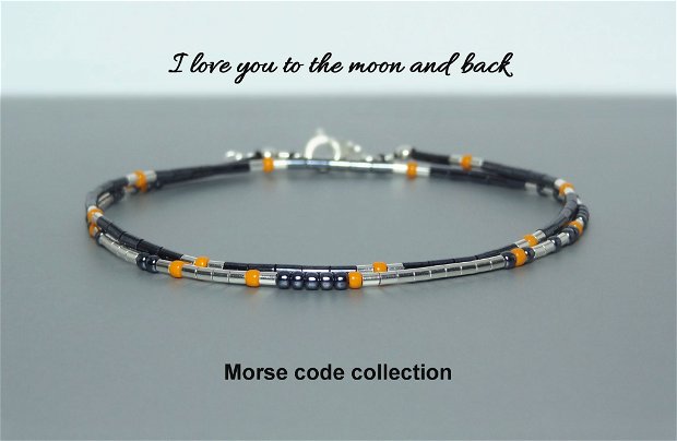 Bratara cod Morse - I love you to the moon and back/ Bratari personalizate
