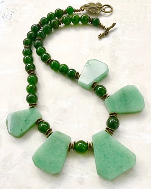 Colier vintage amazonit & Jad verde forest