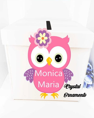 Cutie de dar botez bufnita
