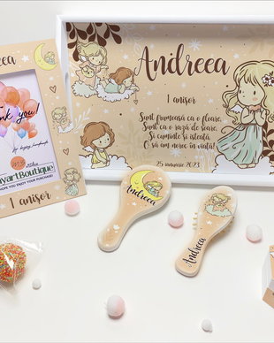 Set aniversar personalizat 1 anisor - Sweet Angels  - Tavita turta si accesorii