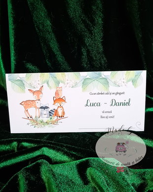 Plic bani botez Wood Animals