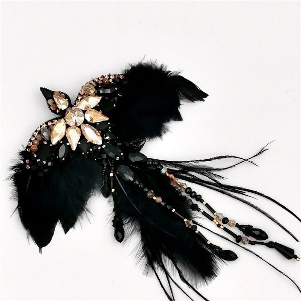 Broșă - Black Glam Bird