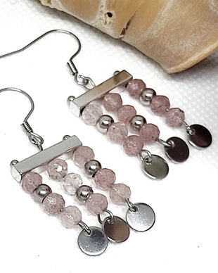 Cercei banuti inox/cherry cuart