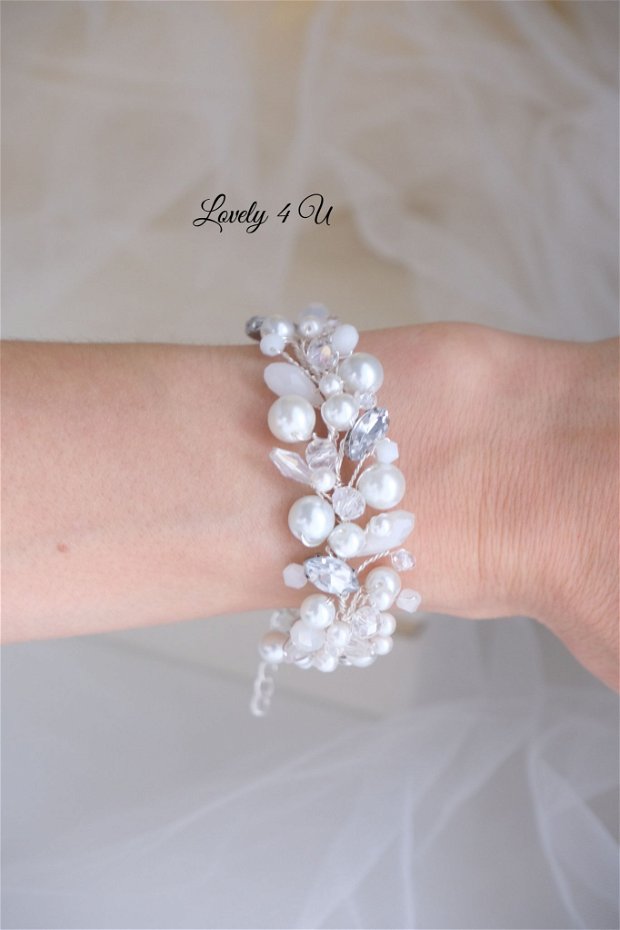 ALICE - Brățară mireasa cu perle albe