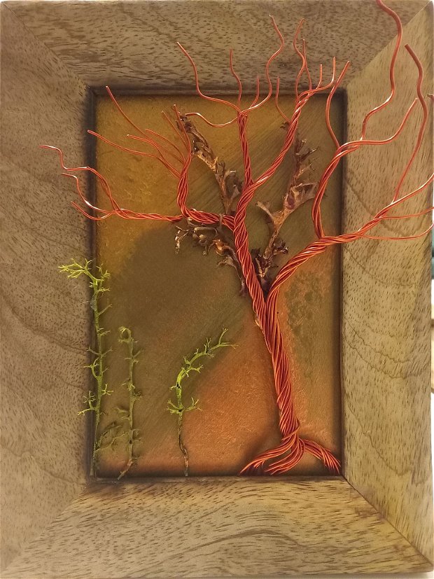 Tablou cu arbore din cupru roșiatic și ramă din lemn de mango