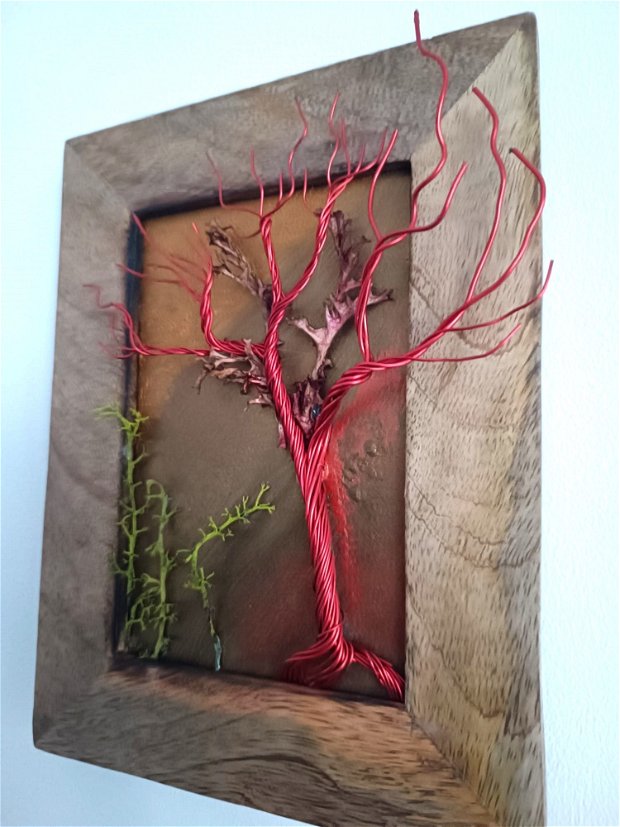 Tablou cu arbore din cupru roșiatic și ramă din lemn de mango