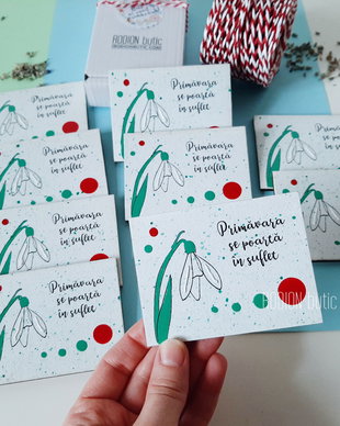 Martisor ghiocel cu magnet pictat manual cu mesaj