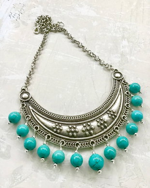 Colier boho turcoaz & Zamac argintat