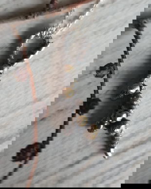 Pandant din argint 925 reticulat si oxidat, cu bobite din alama, crenguta cu muguri