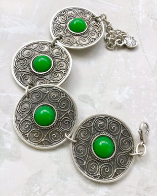 Bratara Jad verde & Zamac argintat