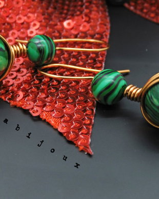 Cercei handmade unicat - malachit si cupru (cod742)